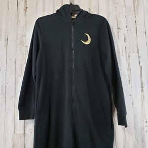 Xhilaration Womens Pajamas Black Fleece Cat Romper